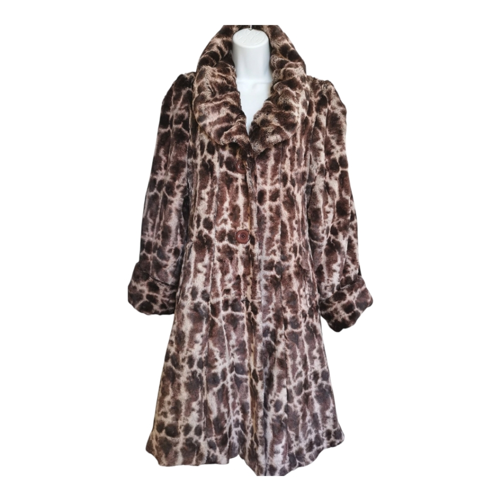 Brown Faux Fur winter coat brown animal print Size M 🆕